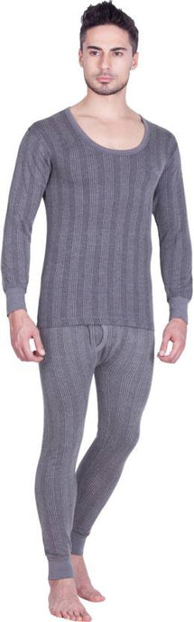 Deevaz Men's Cotton Winter 3/4 Sleeves Thermal Upper And Lower Set In Dark Grey Color.