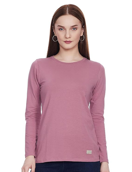 Deevaz Cotton Long Sleeve Crew Tee In Onion Color.