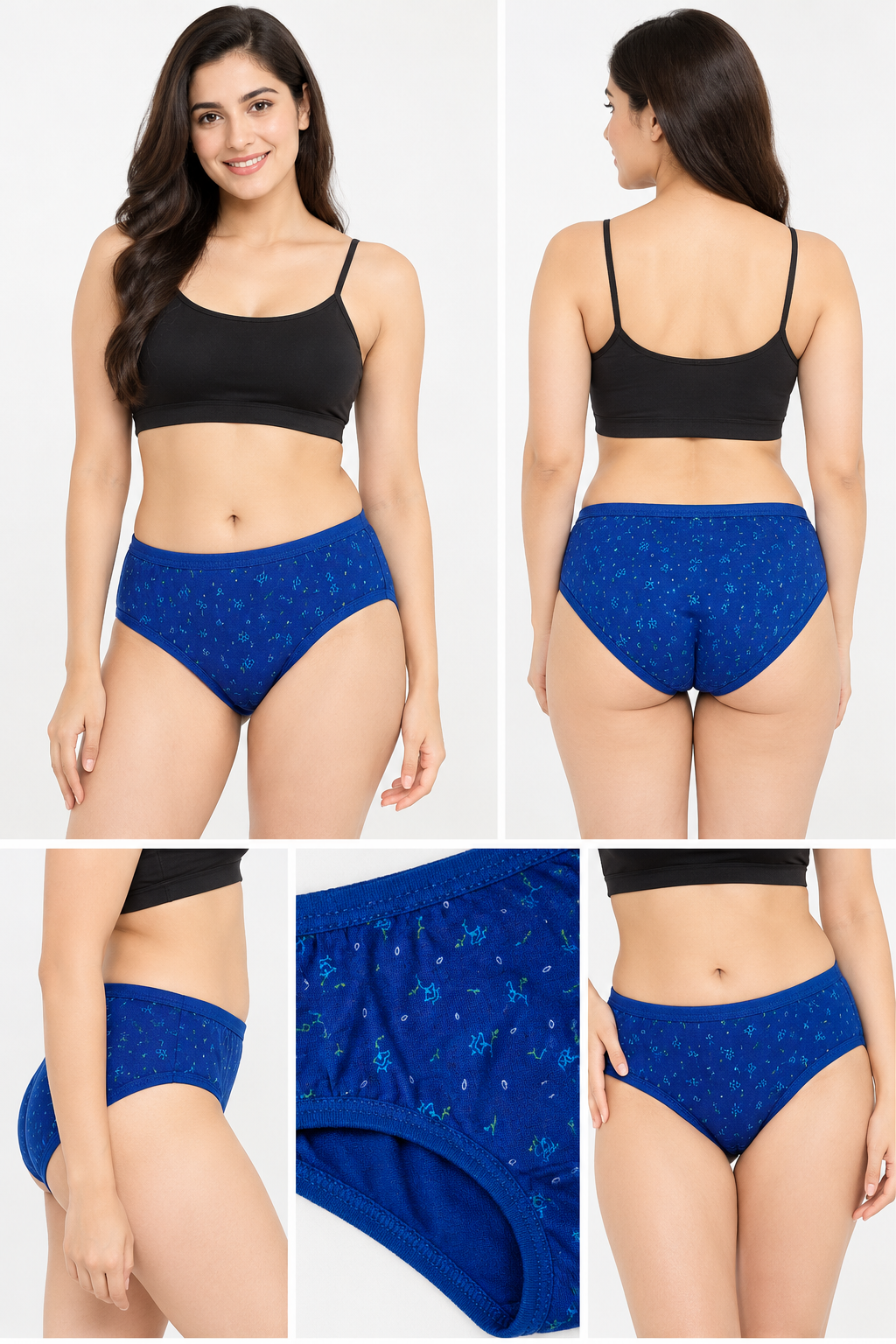 Deevaz  Women's Blue Printed Cotton  Mid-Rise Hipster Panty