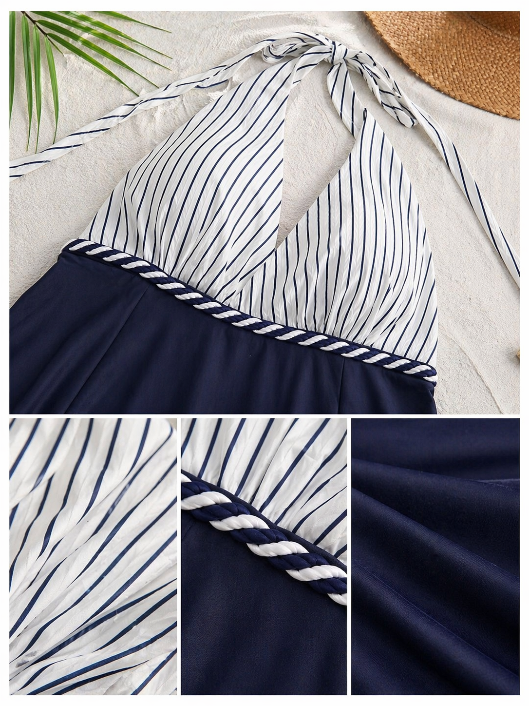 Deevaz Striped Women Monokini Navy blue, White Swimsuit.