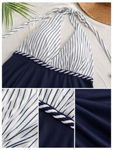 Load image into Gallery viewer, Deevaz Striped Women Monokini Navy blue, White Swimsuit.