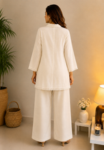 Load image into Gallery viewer, Deevaz Women’s Embroidered Cotton Blend Kurta with Wide-Leg Palazzo Pants Set