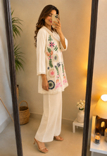 Load image into Gallery viewer, Deevaz Women’s Embroidered Cotton Blend Kurta with Wide-Leg Palazzo Pants Set