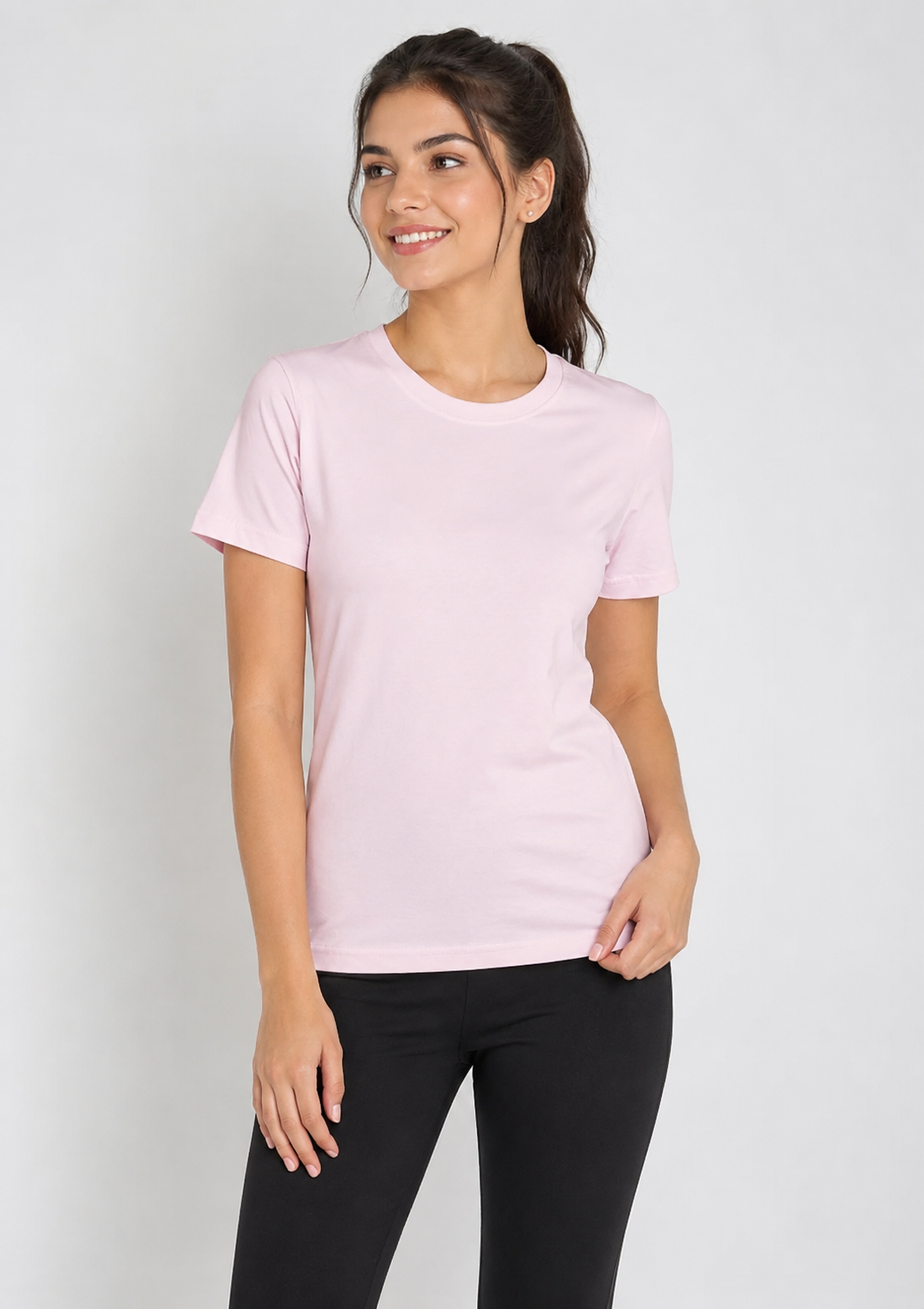 Deevaz Women’s Solid Light Pink Round Neck Half Sleeve T-Shirt