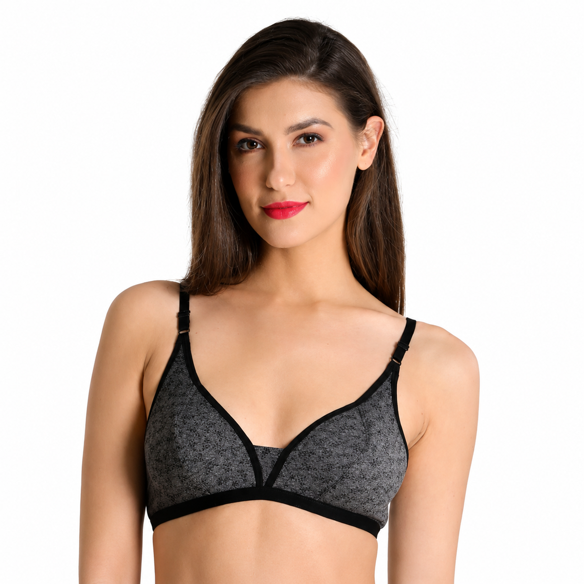 Deevaz Cotton Non-Padded Printed Demi Cup Bra in Grey