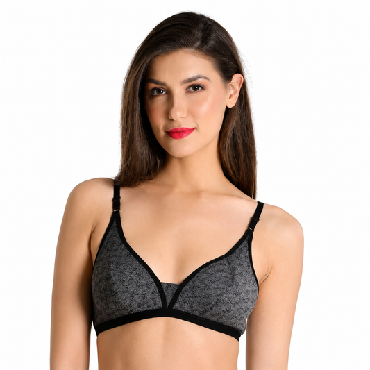 Deevaz Cotton Non-Padded Printed Demi Cup Bra in Grey