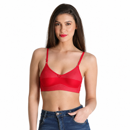 Deevaz Cotton Rich Non-Padded Denim Inspired Bra in Denim Red Colour.