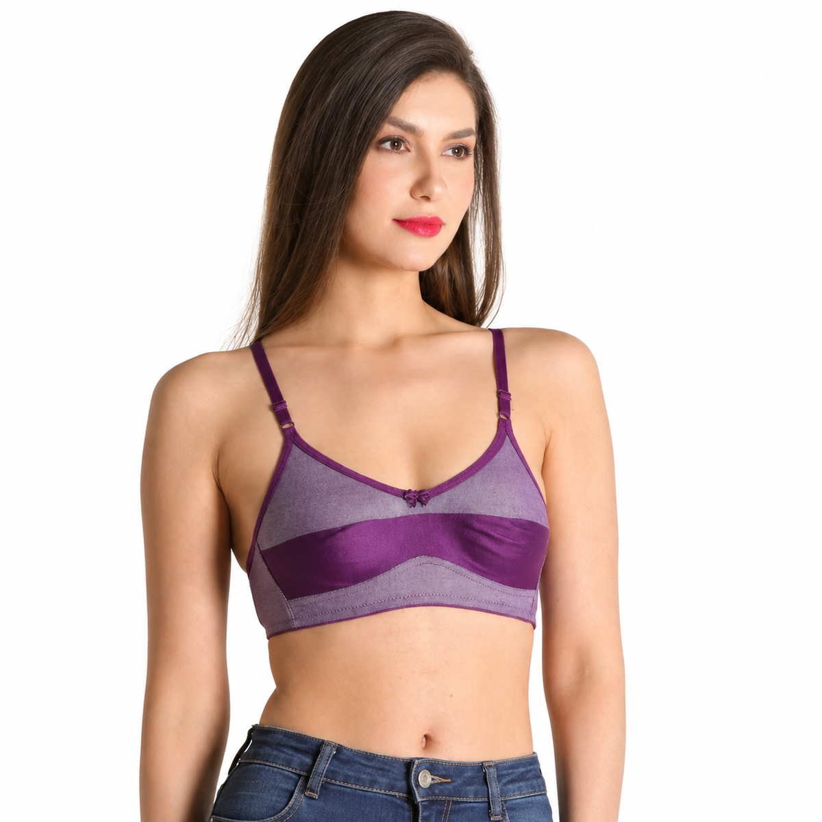 Deevaz Non-padded Cotton Rich Denim Inspired Bra - Denim Purple Colour