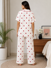 Load image into Gallery viewer, Deevaz Women's White Heart Print Cotton 2-Piece Night Suit Set