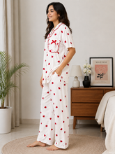Load image into Gallery viewer, Deevaz Women's White Heart Print Cotton 2-Piece Night Suit Set