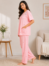 Load image into Gallery viewer, Deevaz Women's Pink Cotton 2-Piece Night Suit Set