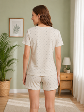 Load image into Gallery viewer, Deevaz Women’s Cream Printed Cotton Lounge T-Shirt &amp; Shorts Set