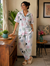 Load image into Gallery viewer, Deevaz Women’s Printed Cotton Pajama Set – Short Sleeve Lapel Collar Top &amp; Matching Trousers