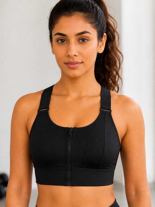 Deevaz Women's Black Front Zip High Impact Sports Bra