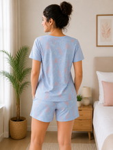 Load image into Gallery viewer, Deevaz Women's Sky Blue Half Sleeve T-Shirt &amp; Shorts Co-Ord Sleepwear