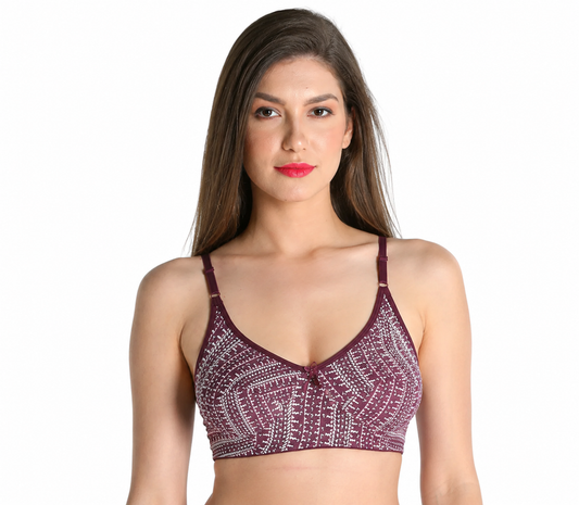 Deevaz Cotton Rich Non-Padded Purple Printed Demi Cup Bra