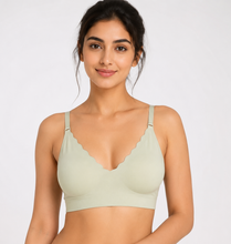 Load image into Gallery viewer, Deevaz Seamless Scalloped V-Neck Bralette – Ultra-Comfortable Wire-Free Everyday Bra in Sage Green