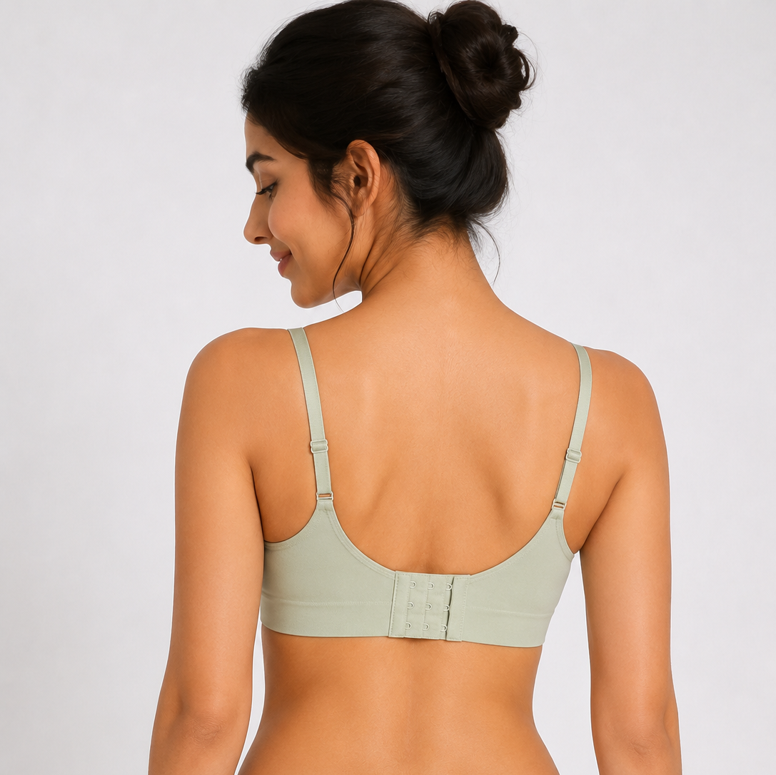 Deevaz Seamless Scalloped V-Neck Bralette – Ultra-Comfortable Wire-Free Everyday Bra in Sage Green