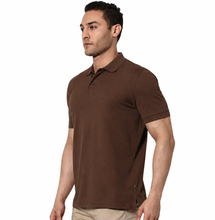 Load image into Gallery viewer, Deevaz Men's Solid Polo Neck Cotton Blend Brown T-Shirt.