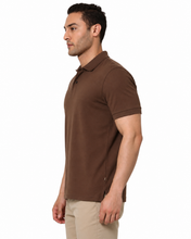 Load image into Gallery viewer, Deevaz Men's Solid Polo Neck Cotton Blend Brown T-Shirt.