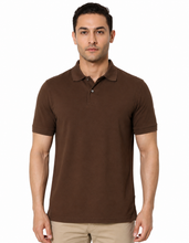 Load image into Gallery viewer, Deevaz Men's Solid Polo Neck Cotton Blend Brown T-Shirt.