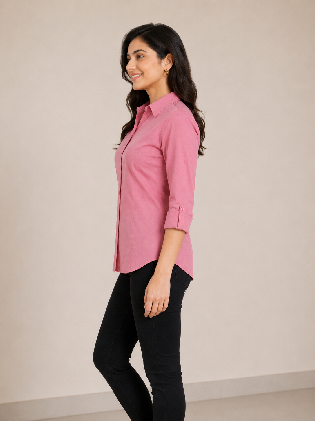 Deevaz Women's Solid Pink Cotton Blend Formal Casual Shirt.