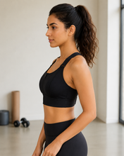 Load image into Gallery viewer, Deevaz Women's Black Front Zip High Impact Sports Bra