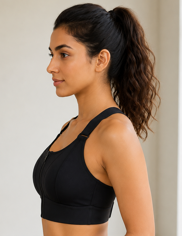 Deevaz Women's Black Front Zip High Impact Sports Bra