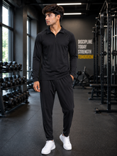 Load image into Gallery viewer, Deevaz Men's Black Full Sleeve Gym T-Shirt | Half Zip Mock Neck Activewear.