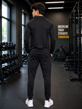 Load image into Gallery viewer, Deevaz Men's Black Full Sleeve Gym T-Shirt | Half Zip Mock Neck Activewear.