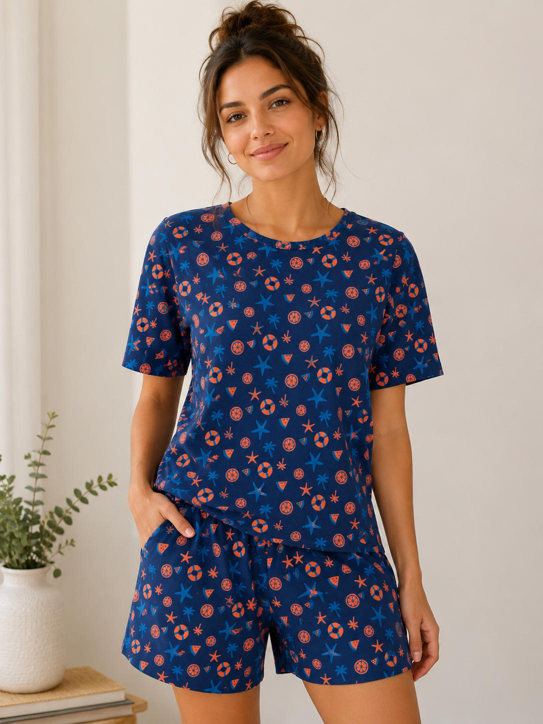 Deevaz Women Blue & White Tie-Dye Cotton Lounge Set (Free Size -Multicolour )