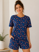Load image into Gallery viewer, Deevaz Women Blue &amp; White Tie-Dye Cotton Lounge Set (Free Size -Multicolour )