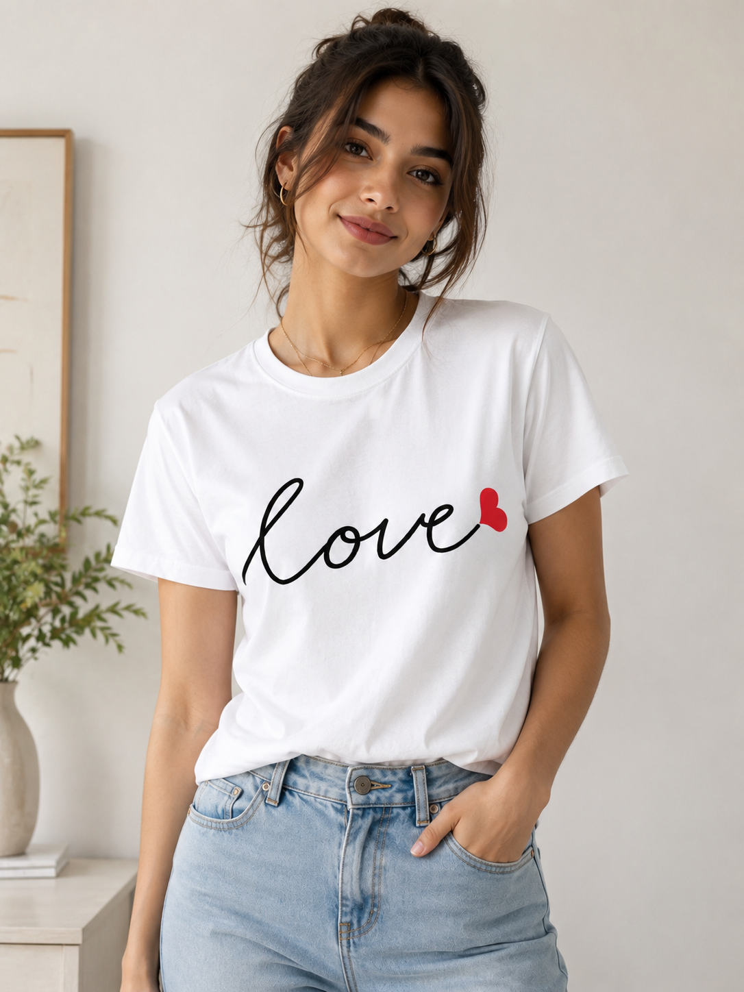 Deevaz Love Heart Graphic White T-Shirt for Women.