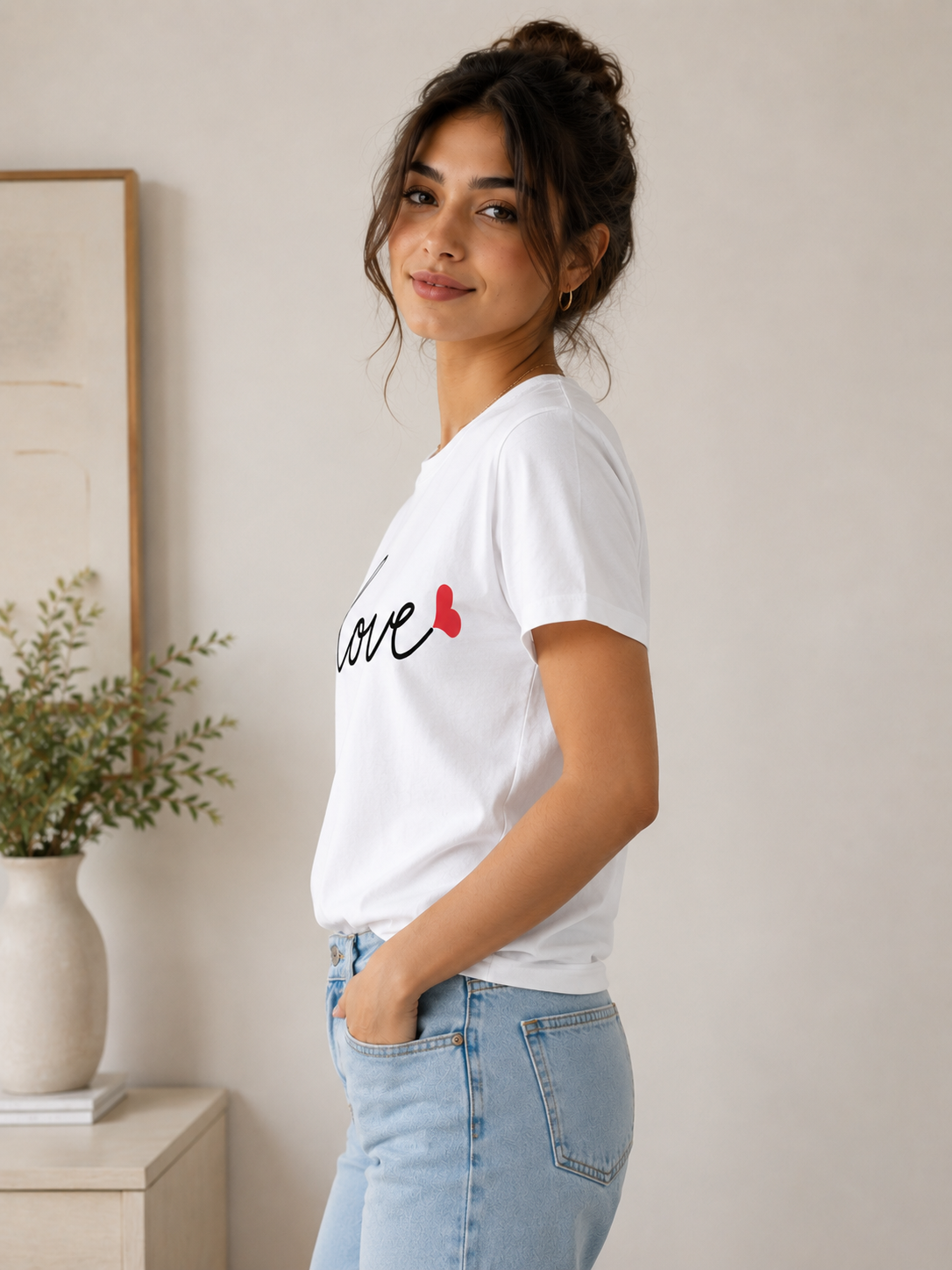 Deevaz Love Heart Graphic White T-Shirt for Women.