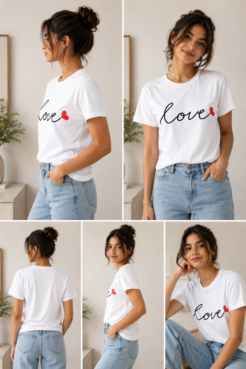 Deevaz Love Heart Graphic White T-Shirt for Women.