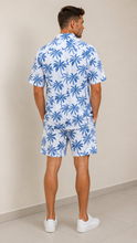 Load image into Gallery viewer, Deevaz  Men's White &amp; Blue Palm Tree Print Resort Shirt &amp; Shorts Co-ord Set