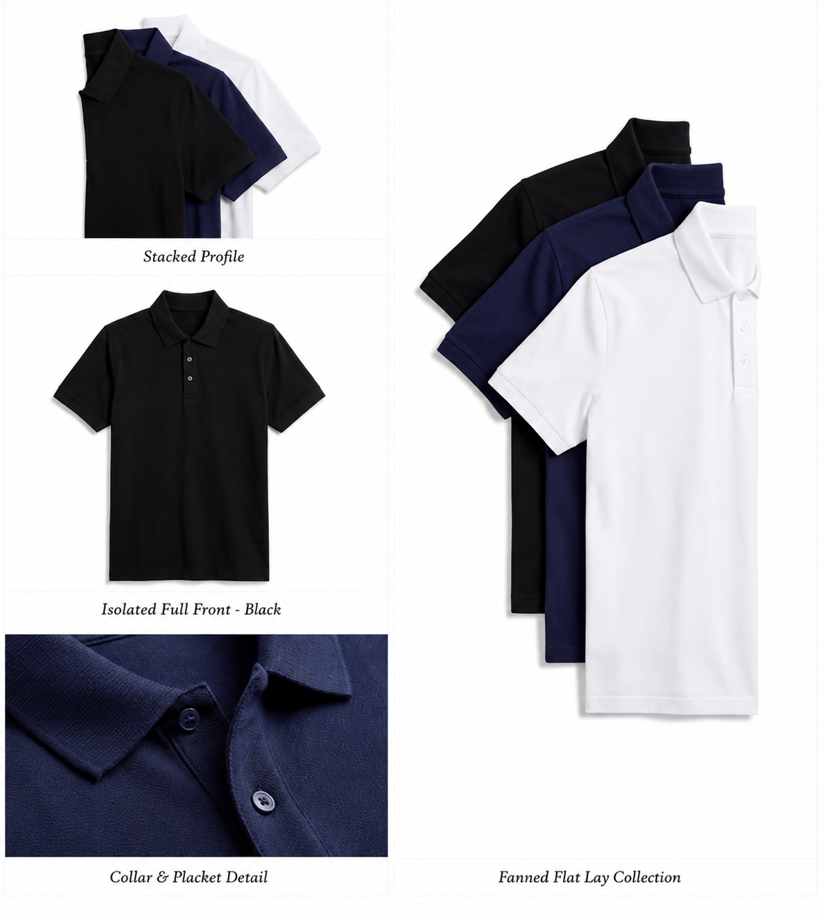 Deevaz Men's Pique Polo Shirt Tri-Pack – Classic Fit in Black, Navy, and White