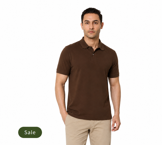 Deevaz Men's Solid Polo Neck Cotton Blend Brown T-Shirt.