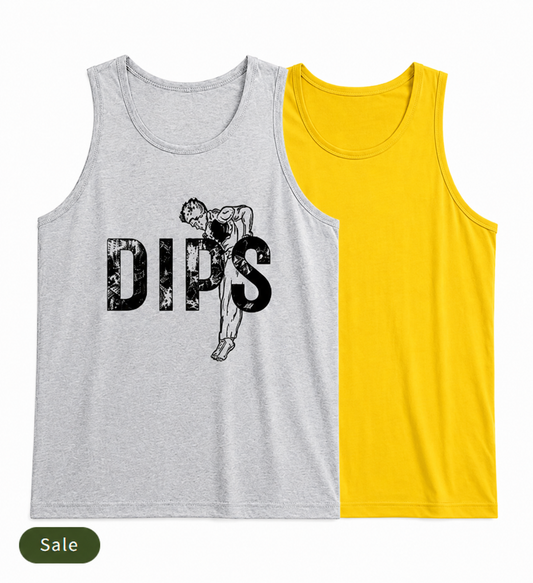 Deevaz Men's Sleeveless Gym Tank Top Pack of 2 – Grey & Yellow DIPS & Hulkboosters Printed Workout Vest