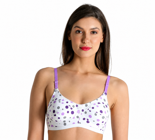Deevaz Everyday Non Padded cotton Bra in Polka Dot Lavender color