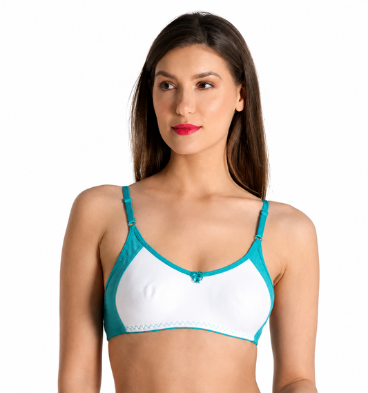 Deevaz Cotton Rich Dual Colour Comfy T-Shirt Bra In Green And White