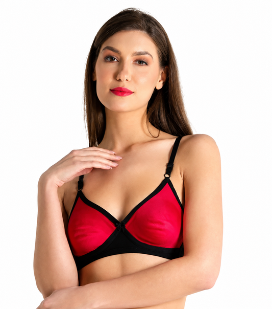 Deevaz Cotton Rich Dual Colour Comfy T-Shirt Bra In Hot Pink And Black.