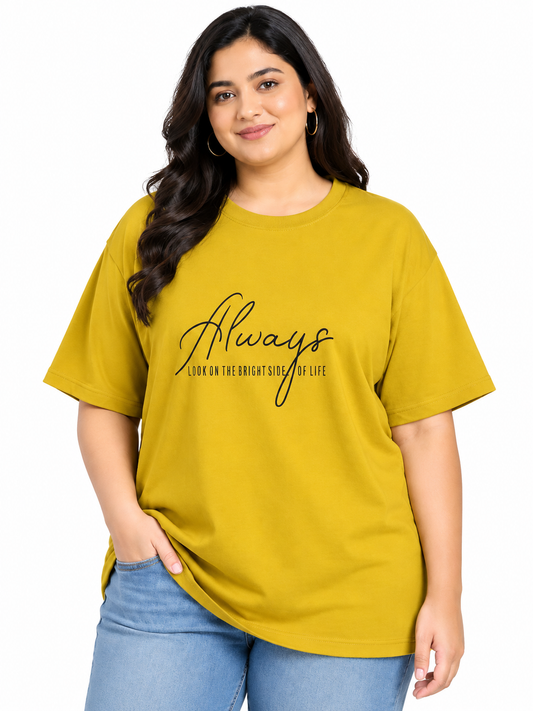 Deevaz Women's Plus Size Mustard Yellow Graphic Tee - "Always Look on the Bright Side