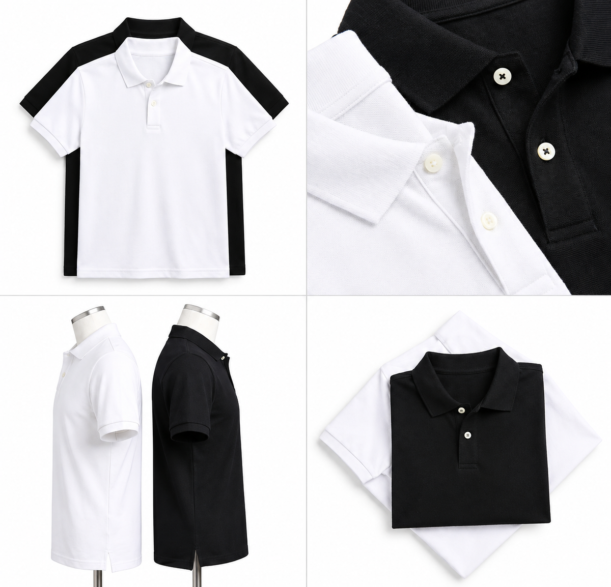 Deevaz Men's Regular Fit Polo T-Shirts – Pack of 2 (Solid White & Black)