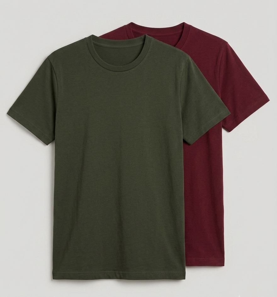 Deevaz Pack of 2 Premium Cotton Crew Neck T-Shirts – Olive & Maroon