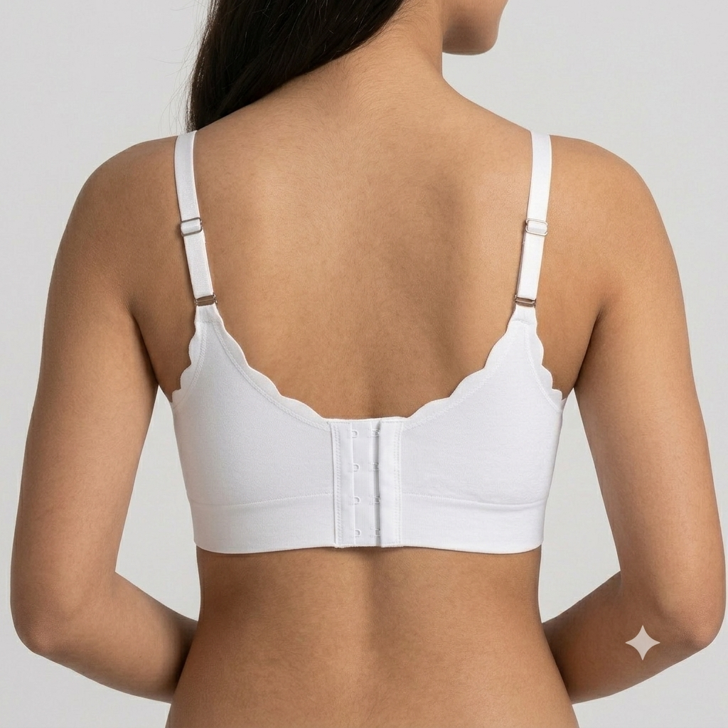 Deevaz Classic White Seamless Scalloped Bralette – Wireless Everyday T-Shirt Bra with Hook-and-Eye Back Closure