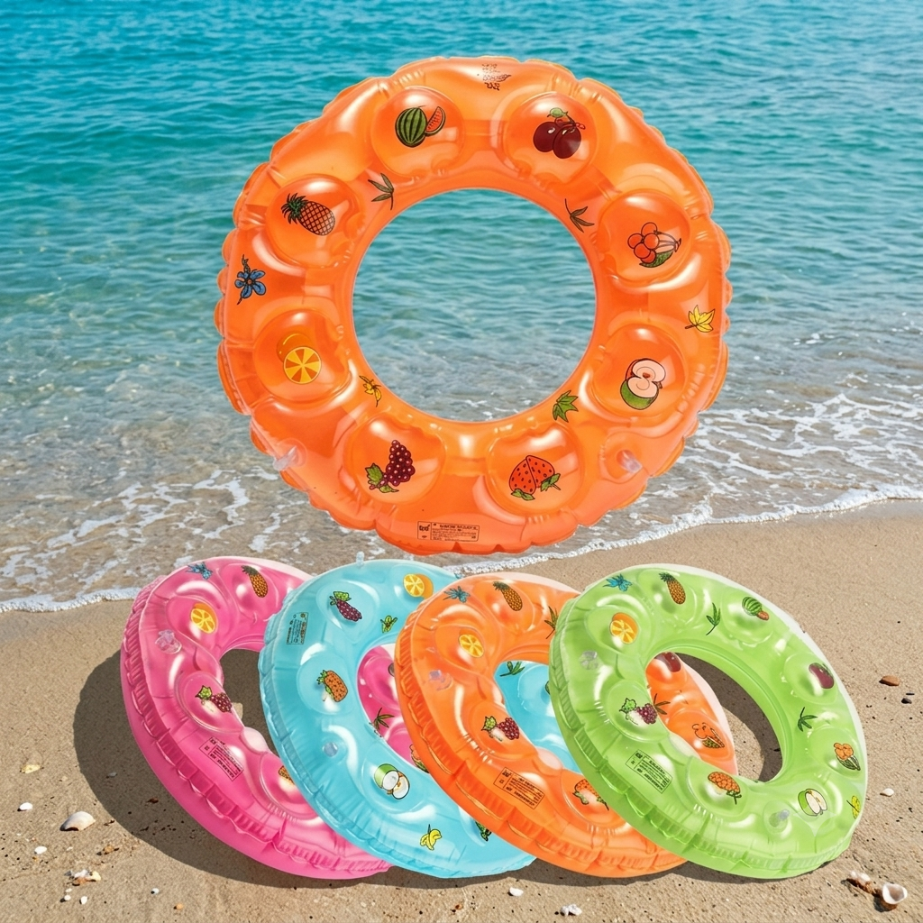 Deevaz Swim Rings with Colorful Fruit & Cartoon Prints – Heavy-Duty PVC Pool Floats for Kids & Adults (Pack of 1 / Multi-Color Sets)