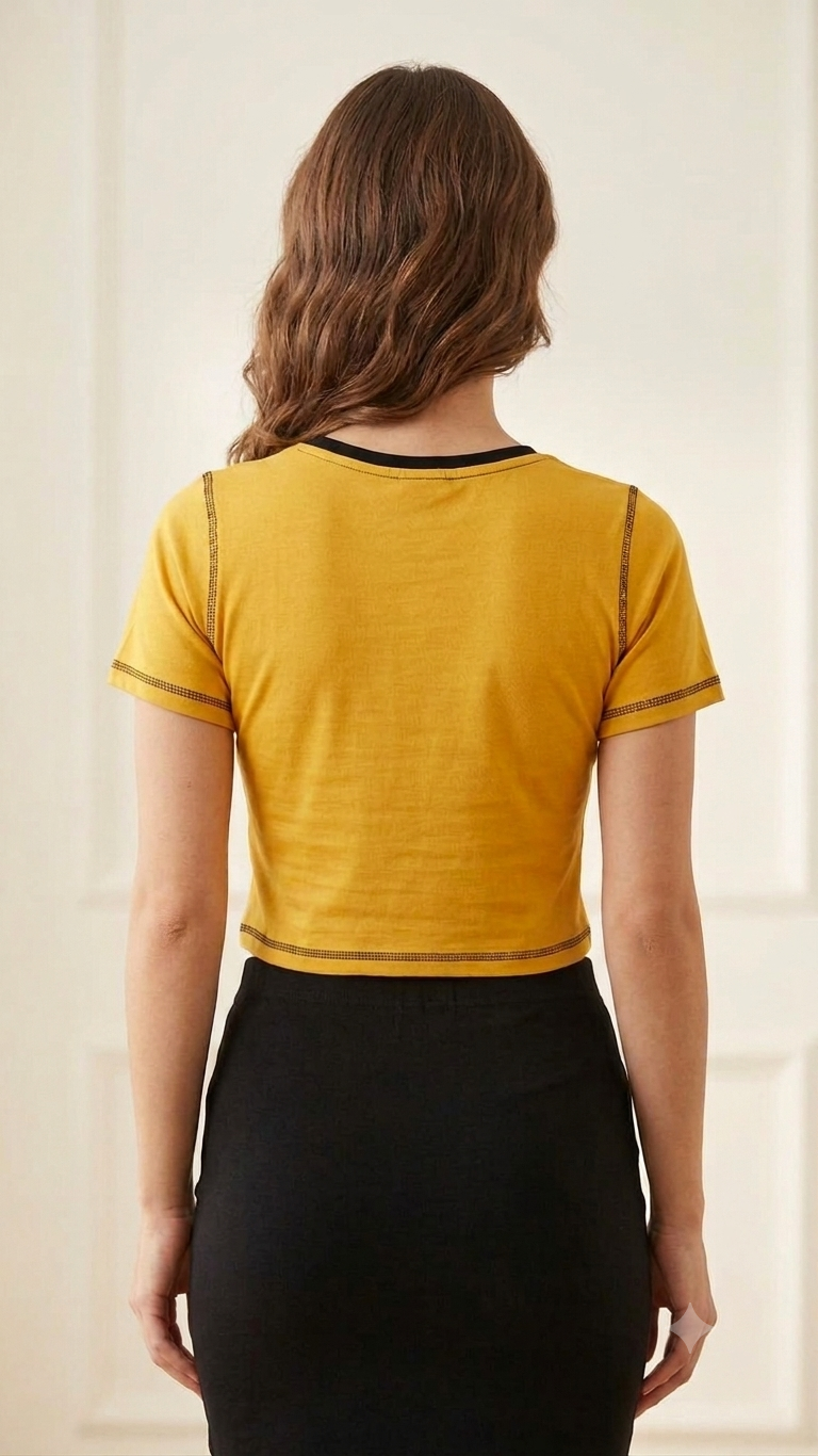 Deevaz Women's Casual Yellow Short Sleeve Crop Tee