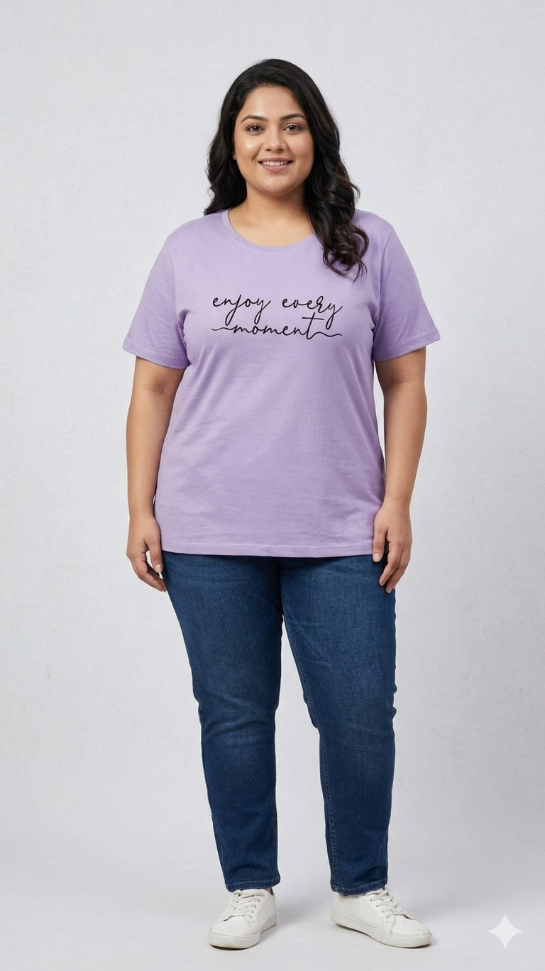 Deevaz Women's Plus Size "Enjoy Every Moment" Graphic T-Shirt – Lavender.