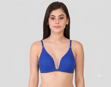 Load image into Gallery viewer, Deevaz Non-padded Front open Cotton rich Solid T-Shirt Bra in Blue Colour.